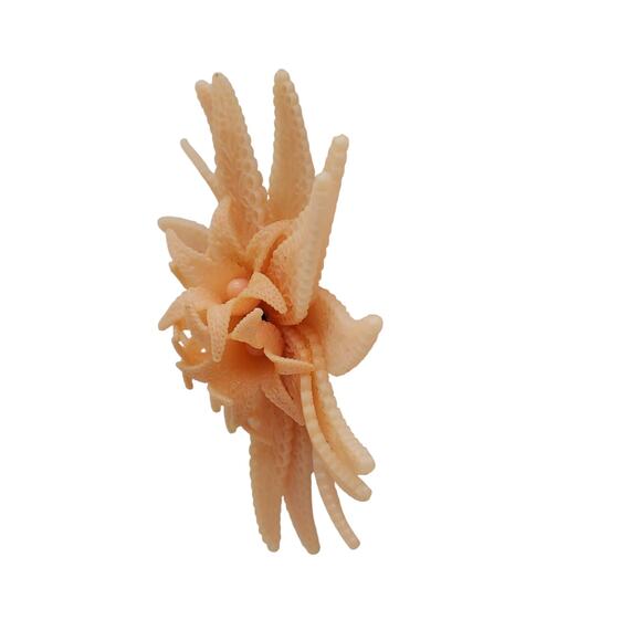 Pale Peach Celluloid Flower Brooch Huge 4" Early Plastic Pin Acrylic Corsage - Picture 5 of 9